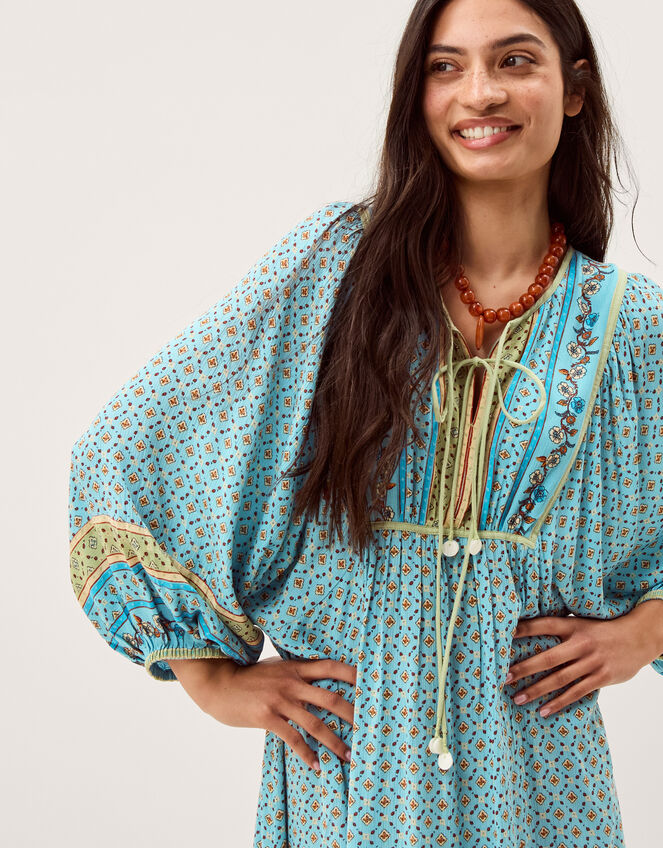 Millie Long Sleeve Print Midi Dress, Blue (PALE BLUE), large