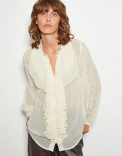 Saskia Stud Ruffle Blouse, Ivory (IVORY), large
