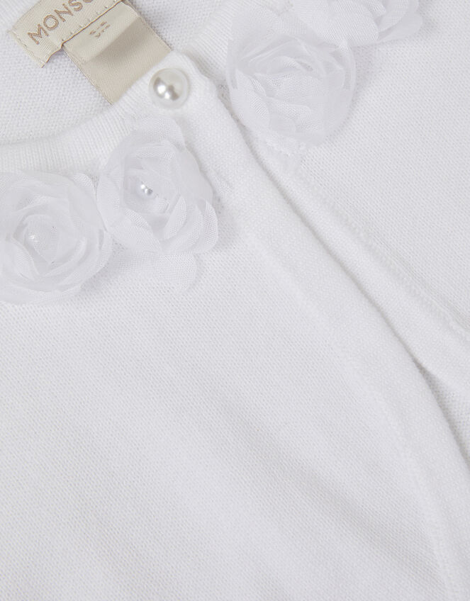 Ottilie Appliqu&eacute; Rose Cardigan, White (WHITE), large