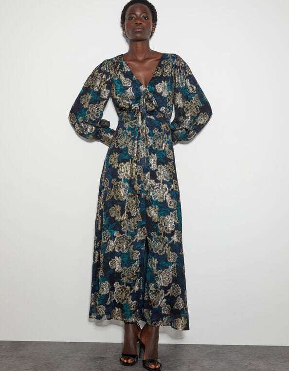 Tora Foil Floral Maxi Dress, Blue (NAVY), large