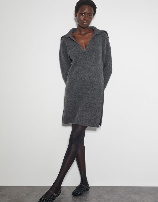 Nora Collared Mini Jumper Dress, Grey (CHARCOAL), large