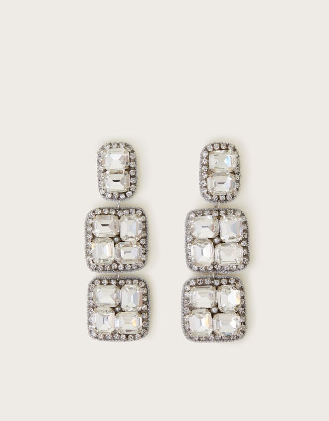 Square Gemstone Drop Earrings, , large