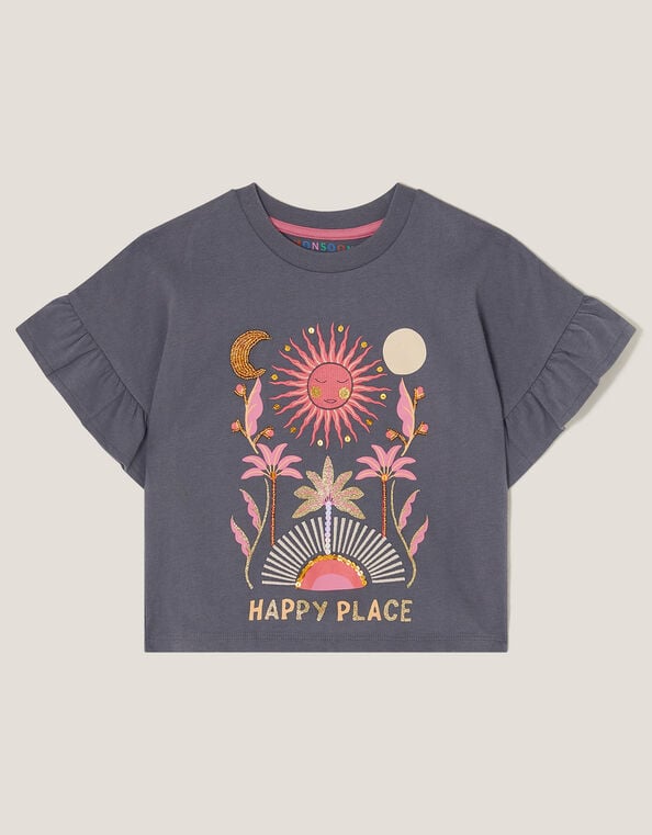 Happy Place Frill T-Shirt, Grey (GREY), large