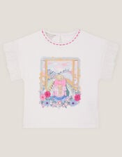 Bow & Flower Scene T-Shirt , White (WHITE), large
