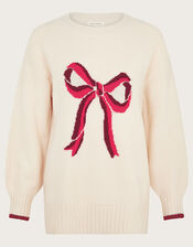 Lou Intarsia Bow Jumper, Ivory (IVORY), large