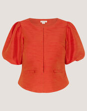 Mila Puff Sleeve Bow Jacket, Orange (ORANGE), large