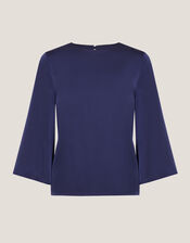 Ingrid Bell Sleeve Satin Blouse, Blue (MIDNIGHT), large