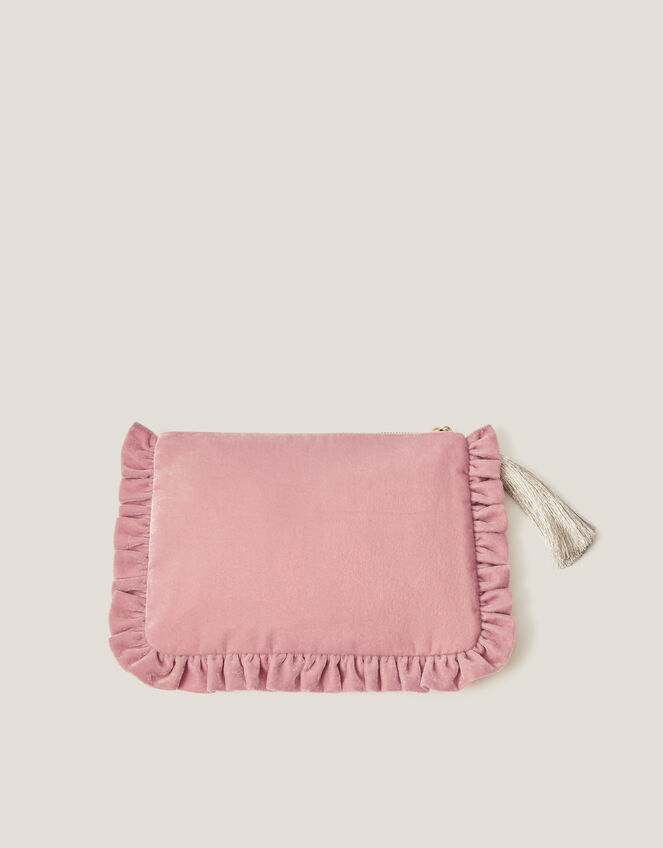 Flower Initial Velvet Pouch, Pink (PINK), large