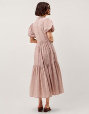 Winnie Puff Sleeve Stripe Midi Dress, Brown (CHOCOLATE), large