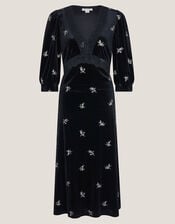 Erin Floral Lace Velvet Midi Dress, Black (BLACK), large