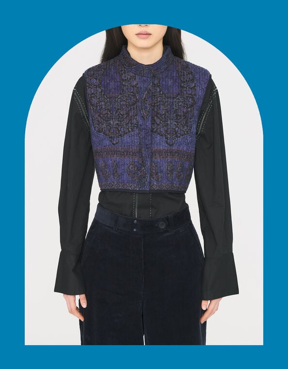 Antik Batik Tamari Paisley Jacquard Quilted Waistcoat, Blue (NAVY), large