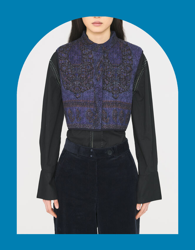 Antik Batik Tamari Paisley Jacquard Quilted Waistcoat, Blue (NAVY), large