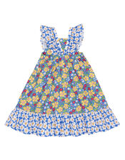 Frugi Audrey Floral Print Frill Dress, Blue (BLUE), large