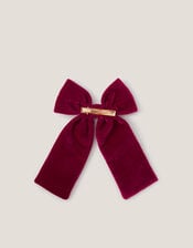 Initial Velvet Bow Hair Clip, Red (BURGUNDY), large