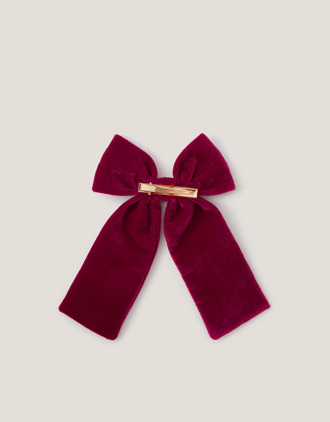 Initial Velvet Bow Hair Clip, Red (BURGUNDY), large