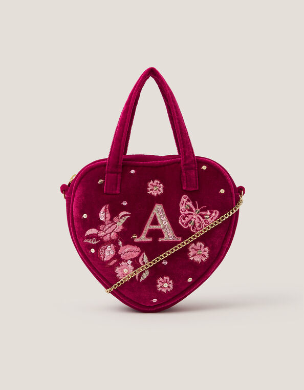 Embroidered Initial Heart Bag, Red (BURGUNDY), large