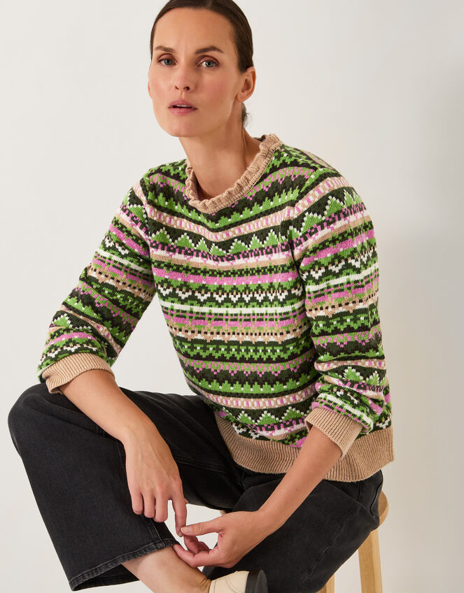 Fira Fair Isle Jumper, Green (GREEN), large