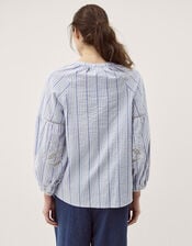 Maia Embroidered Stripe Blouse, Blue (BLUE), large