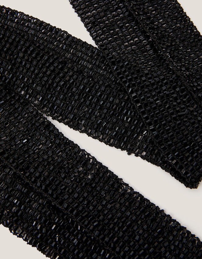 Skinny Beaded Scarf, Black (BLACK), large