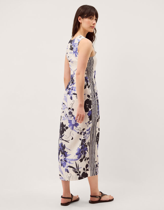 Nicolette Floral Linen Blend Midi Dress, Blue (BLUE), large