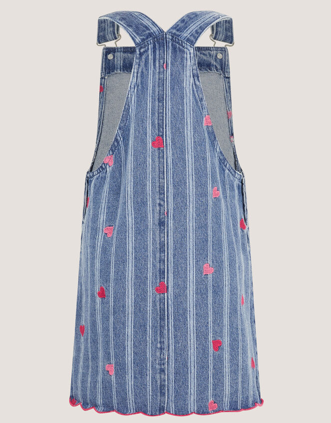 Embroidered Heart Pinafore Denim Dress , Blue (BLUE), large
