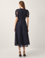 Betty Lace Puff Sleeve Midi Dress, Blue (NAVY), large