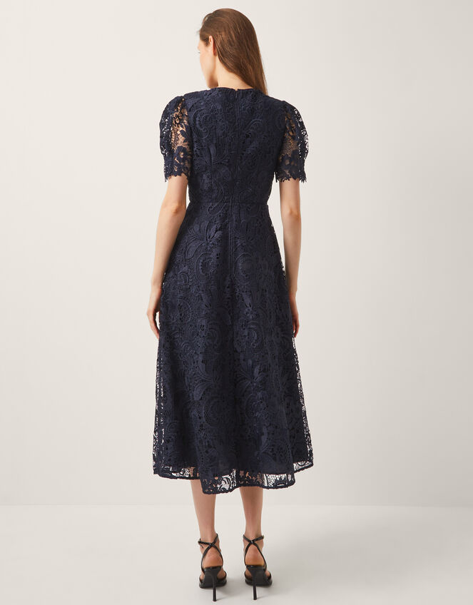 Betty Lace Puff Sleeve Midi Dress, Blue (NAVY), large