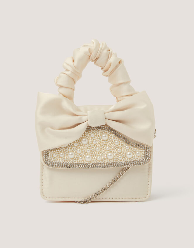 Pearl Embellished Bow Bag, , large