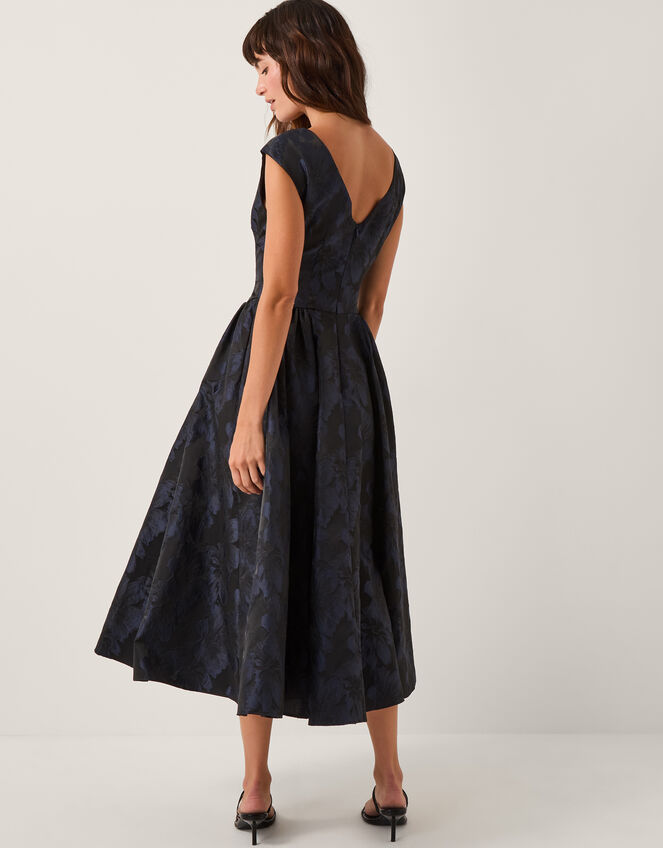 Jayda Sleeveless Floral Jacquard Midi Dress, Blue (NAVY), large