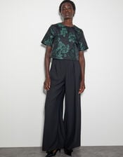 Julie Jacquard Short Sleeve Crop Top, Green (GREEN), large