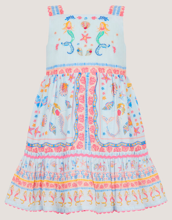 Baby Mermaid Print Dress, Blue (BLUE), large