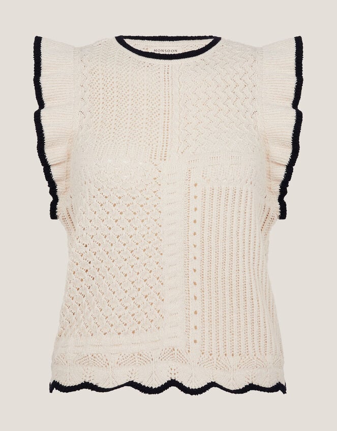 Ray Ruffle Knitted Tank Top, Ivory (IVORY), large