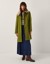 Beatrice Faux Fur Collar Coat, Green (GREEN), large