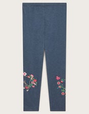 Floral Unicorn Embroidered Leggings, Blue (NAVY), large