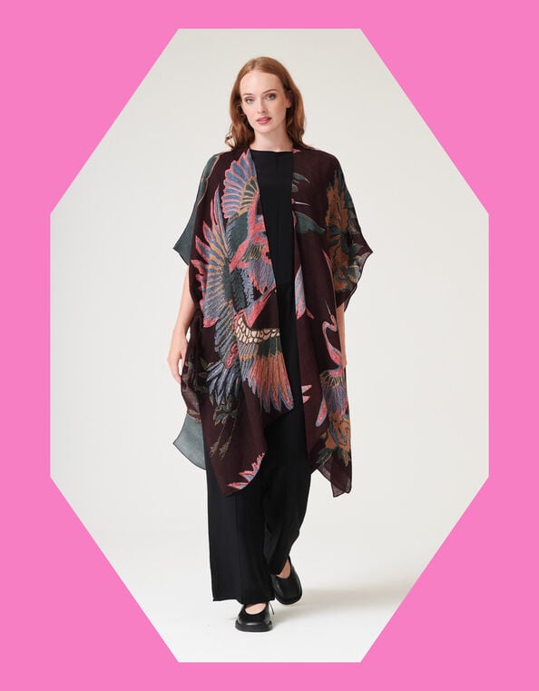 One Hundred Stars Crane Print Throwover Jacket, , large