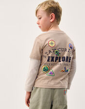 Explore Graphic Long Sleeve T-Shirt, Camel (BEIGE), large