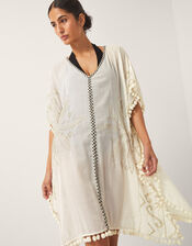 Penny Tassel Embroidered Kaftan, Ivory (IVORY), large