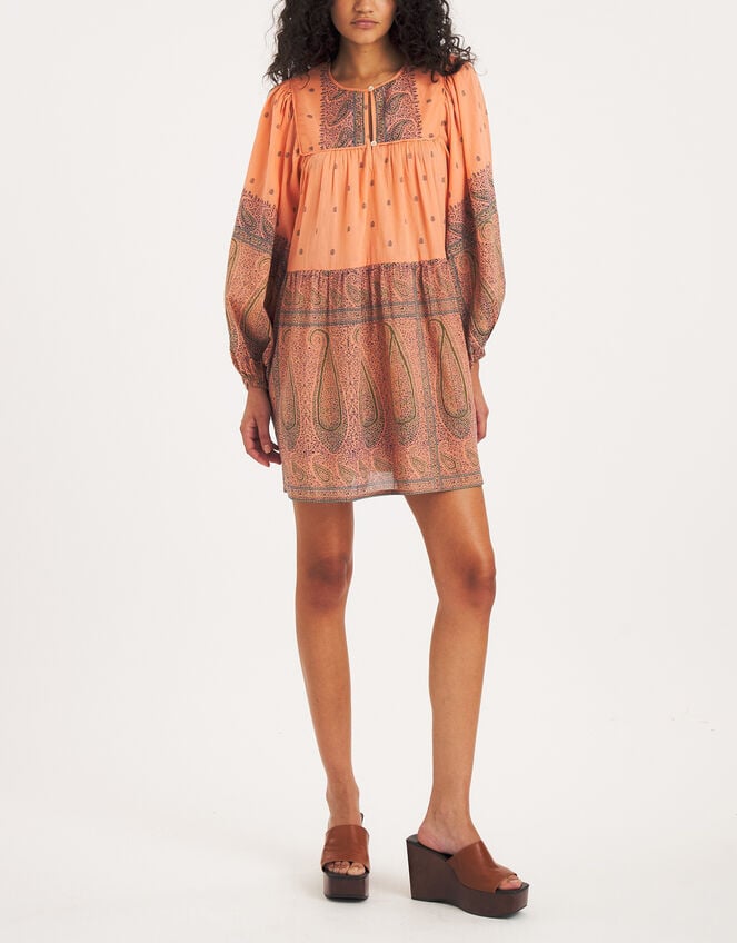 Antik Batik Johri Paisley Mini Dress, Orange (ORANGE), large