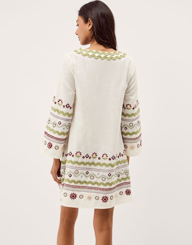 Bria Embroidered Mini Tunic Dress, Ivory (IVORY), large