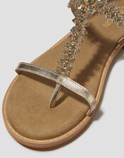 Dee Diamante Metallic Leather Sandals, Gold (GOLD), large