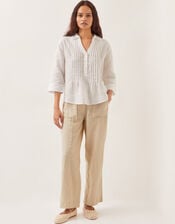 Elsie Linen Pleated Blouse, White (WHITE), large