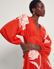 Talia Floral Applique Midi Tea Dress, Orange (CORAL), large