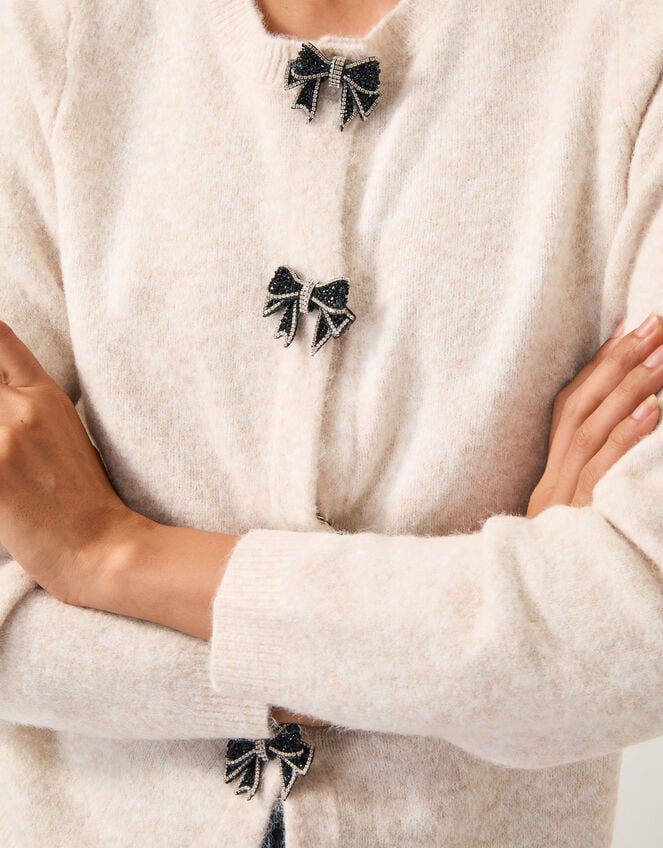 Bee Embellished Bow Cardigan, Ivory (IVORY), large