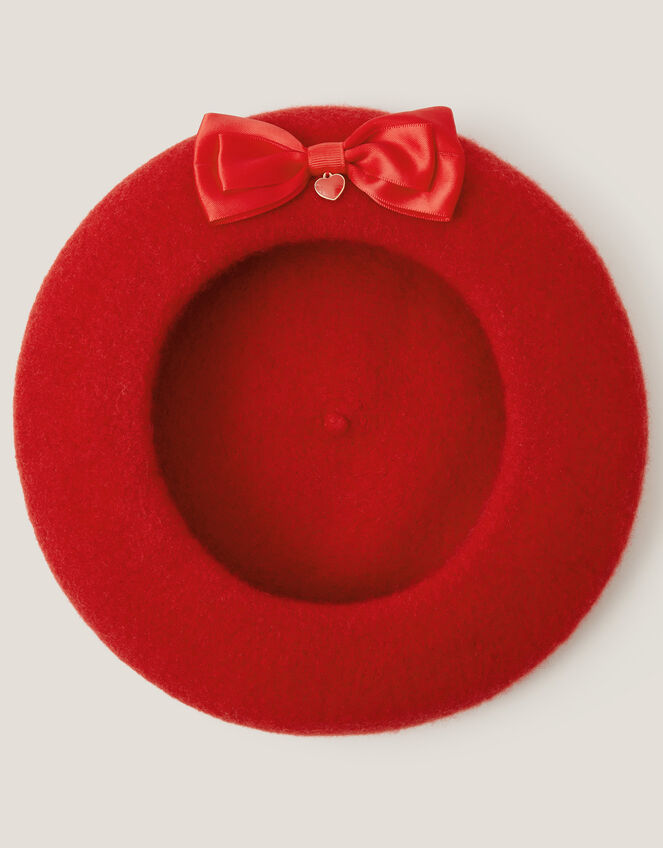 Bow Charm Wool Beret, Red (RED), large