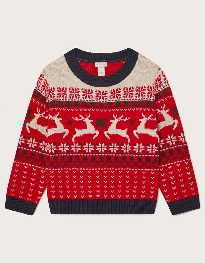 Christmas Reindeer Fair Isle Jumper, Red (RED), large