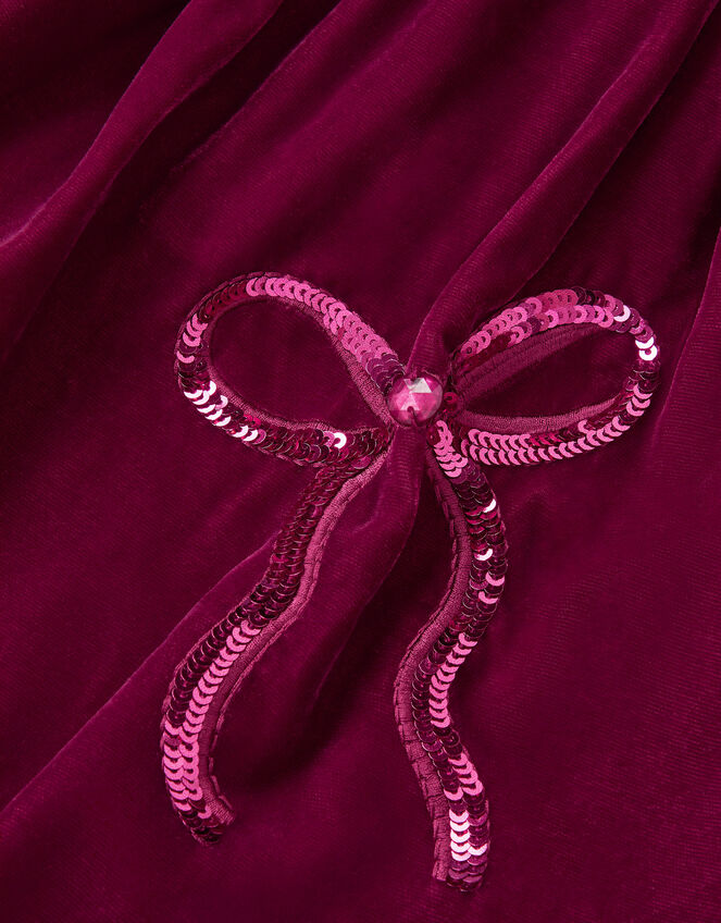 Broderie Top & Bow Velvet Pinafore Dress Set, Red (BURGUNDY), large