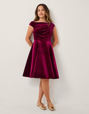 One Shoulder Drape Velvet Party Dess, Red (RED), large