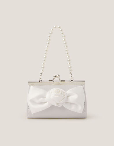 Satin Rose Bow Mini Bag, Ivory (IVORY), large