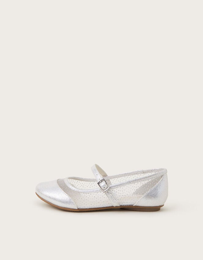 Metallic Mesh Strap Ballet Flats, Silver (SILVER), large