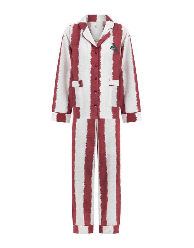 Anna + Nina Merry Hangover Stripe Long Pyjamas Set, Red (RED), large